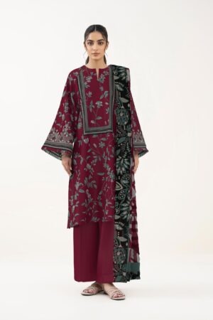 Elegant 3-Piece Digital Printed Lawn Suit by Sapphire – Maroon Floral Design
