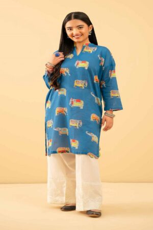 Nishat Original Blue Printed Kurti – Vibrant Elephant Motif Design (Medium)