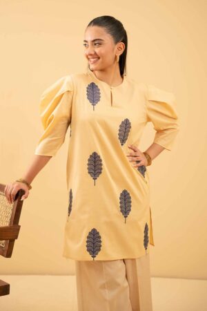 Nishat Original Peach Embroidered Kurti – Elegant Leaf Motif Design (M/L)