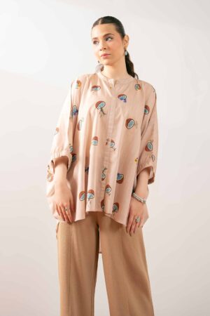 Nishat Original Beige Printed Kurti – Modern Abstract Motif Design (M/L)