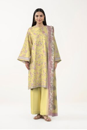 SAPPHIRE 3-Piece Digital Printed Embroidered Lawn Suit – Soft Yellow Floral