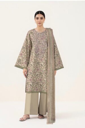 SAPPHIRE 3-Piece Digital Printed Embroidered Lawn Suit – Olive Floral