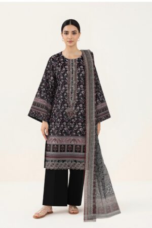 Sapphire 3-Piece Digital Printed Embroidered Lawn Suit – Dark Floral Design