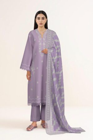 Sapphire Lavender Embroidered 3-Piece Cotton Suit with Printed Dupatta