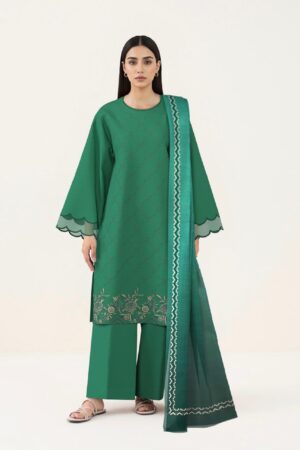 Elegant Emerald Green 3-Piece Embroidered Suit with Dupatta