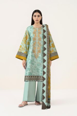 SAPPHIRE 3-Piece Digital Printed Embroidered Lawn Suit – Mint Green with Gold Embroidery