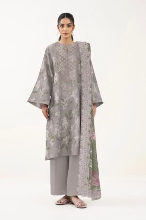 Graceful Grey Floral Printed Kurta Set with Lace Dupatta