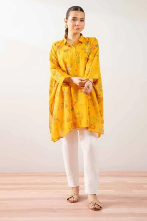Nishat Yellow Printed Kurti Style T-Shirt – Chic & Comfortable (XS/S)