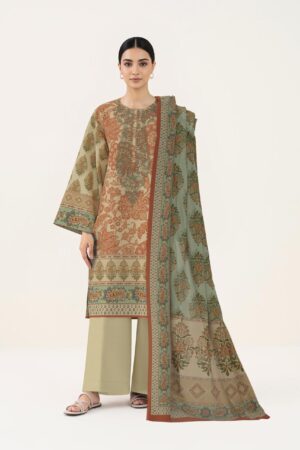 Elegant Beige & Sage Printed Kurta Set with Dupatta