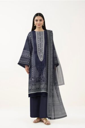 Sapphire Unstitched Printed Cotton Suit with Embroidered Neckline