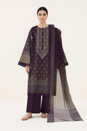 Sapphire Unstitched Deep Eggplant Printed Suit with Embroidery