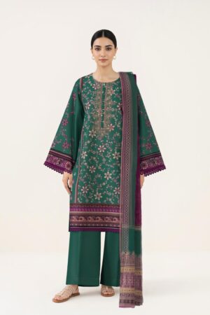 Sapphire Unstitched Emerald Green Floral Suit with Embroidered Neckline