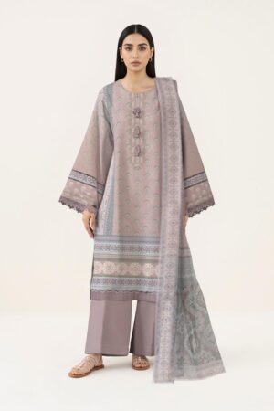 Sapphire Unstitched Mauve Printed Suit with Embroidered Neckline