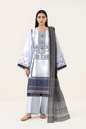 Sapphire Unstitched Powder Blue Suit with Embroidered Neckline