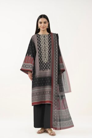 Sapphire Unstitched Black Printed Suit with Embroidered Neckline