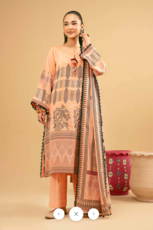 Nishat Linen Elegant Salmon Peach Printed 3-Piece Stitched Suit