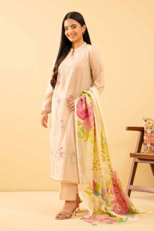 Nishat Linen Peach Floral Embroidered 3-Piece Stitched Suit