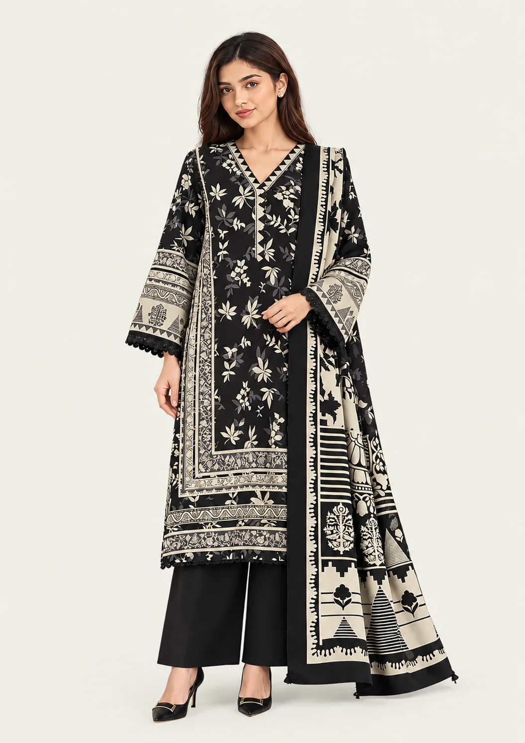elegant black and cream ethnic ensemble